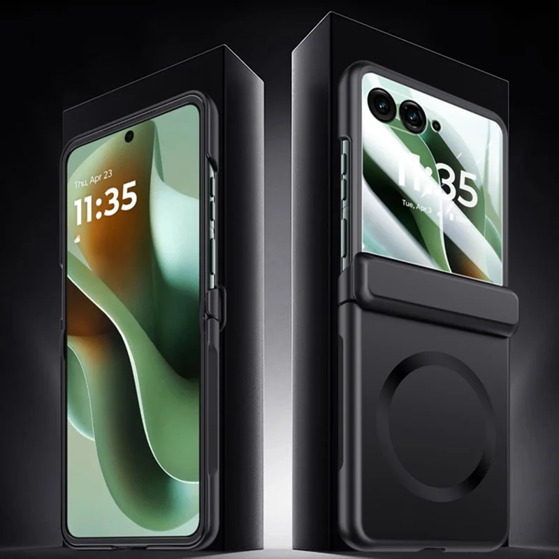 For Motorola Razr 60 Ultra 5G Case Compatible with MagSafe Hard PC Hinge Protection Phone Cover with Rear Small Screen Protector - Black-Cellmalls