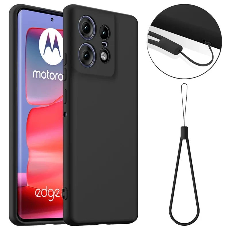 For Motorola Edge 50 Pro 5G Case Compatible with MagSafe Anti-Drop Liquid Silicone Phone Cover with Lanyard - Black-Cellmalls