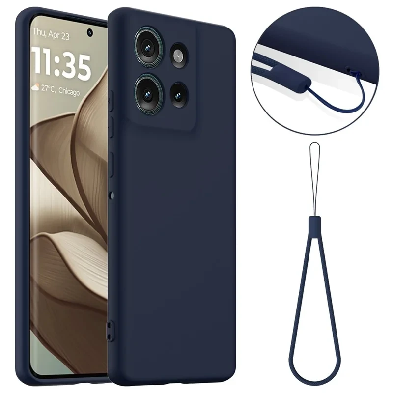 For Motorola Edge 50 5G Case Compatible with MagSafe Liquid Silicone Phone Cover with Lanyard - Dark Blue-Cellmalls