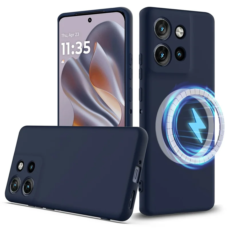 Liquid Silicone Case For Motorola Edge 50 Neo 5G  /  Moto S50 5G  /  Thinkphone 25 5G Compatible with MagSafe Phone Cover with Lanyard - Dark Blue-Cellmalls