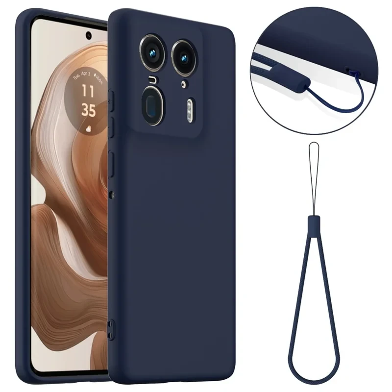 For Motorola Edge 50 Ultra 5G  /  Moto X50 Ultra 5G Case Compatible with MagSafe Anti-Drop Liquid Silicone Phone Cover with Lanyard - Dark Blue-Cellmalls