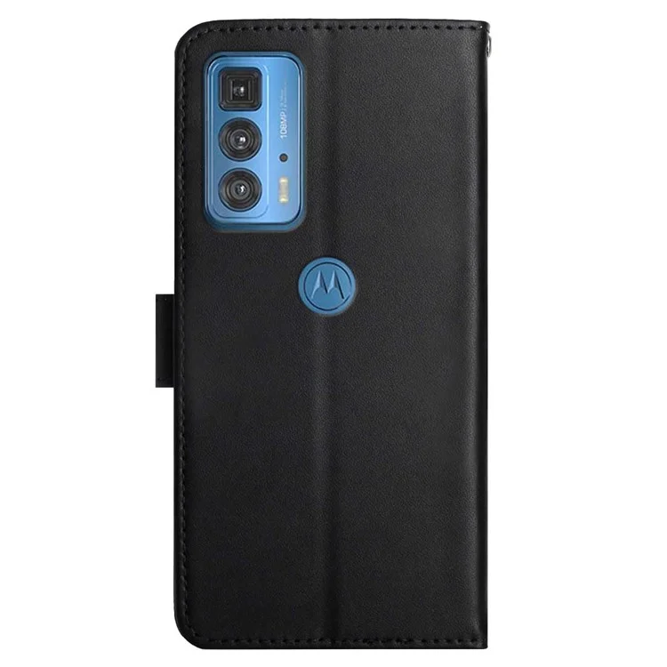 Solid Color Nappa Texture Genuine Leather Wallet Stand Protective Phone Case for Motorola Edge 20 Pro - Black-Cellmalls