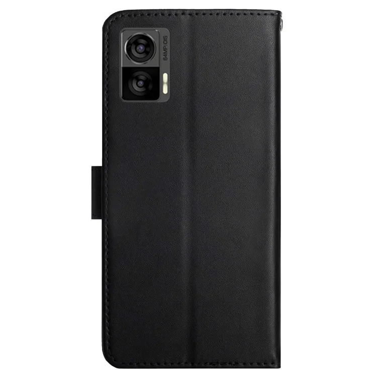 HT02 For Motorola Edge 30 Neo 5G Nappa Texture Genuine Leather Protective Case Wallet Stand Full Protection Phone Cover - Black-Cellmalls