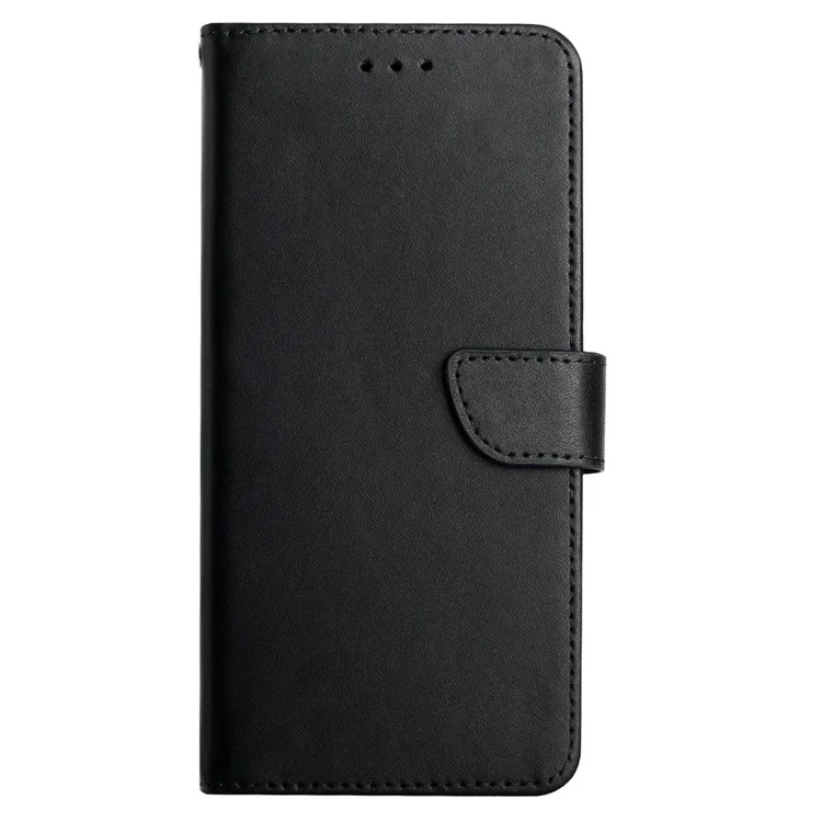 For Motorola Edge 30 Fusion 5G HT02 Nappa Texture Genuine Leather Wallet Case Stand Magnetic Closure Solid Color Cover - Black-Cellmalls