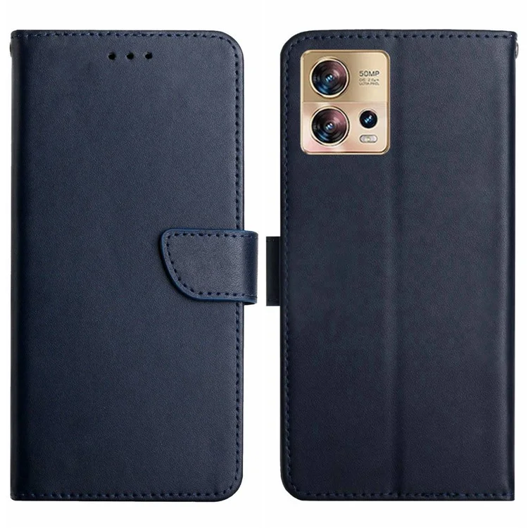 For Motorola Edge 30 Fusion 5G HT02 Nappa Texture Genuine Leather Wallet Case Stand Magnetic Closure Solid Color Cover - Black-Cellmalls