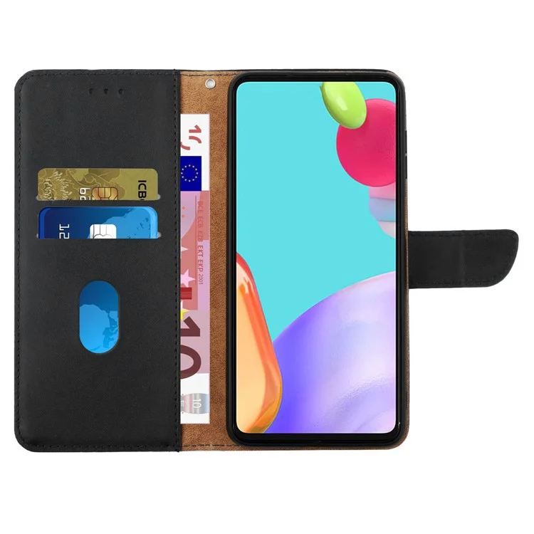 HT02 Genuine Leather Phone Case for Motorola Moto E22 4G / E22i 4G, Nappa Texture Wallet Magnetic Clasp Stand Function Flip Phone Cover - Black-Cellmalls