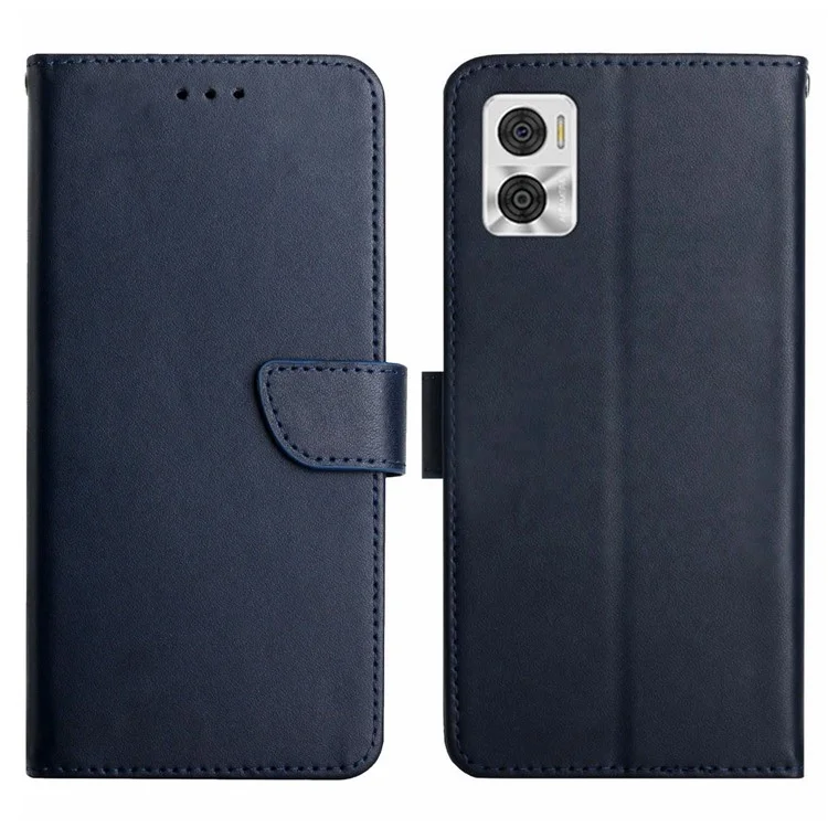 HT02 Genuine Leather Phone Case for Motorola Moto E22 4G / E22i 4G, Nappa Texture Wallet Magnetic Clasp Stand Function Flip Phone Cover - Black-Cellmalls