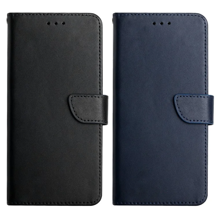 Flip Mobile Phone Shell Nappa Texture Genuine Leather Phone Case Shockproof Magnetic Closure Stand Wallet Cover for Motorola Moto G Power (2022) - Black-Cellmalls