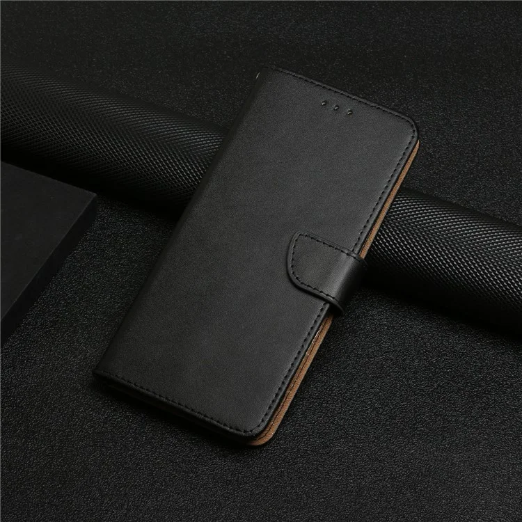 Nappa Texture Mobile Phone Shell Genuine Leather Wallet Stand Protective Case for Motorola Moto E20/E30/E40 - Black-Cellmalls