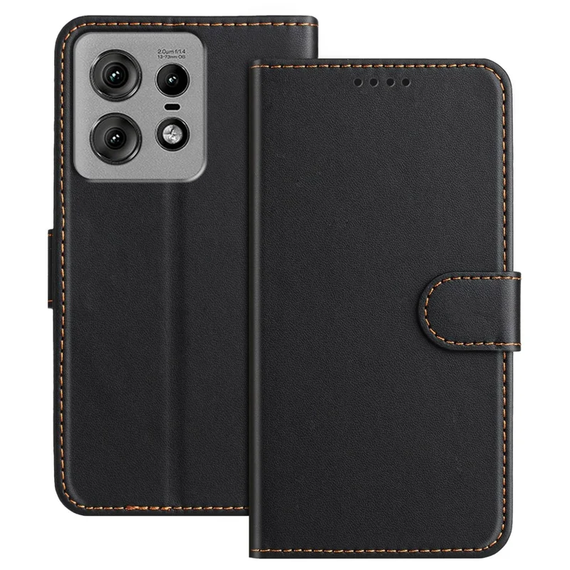 For Motorola Edge 50 Pro 5G Leather Case Wallet Stand Solid Color Anti Drop Phone Cover - Black-Cellmalls