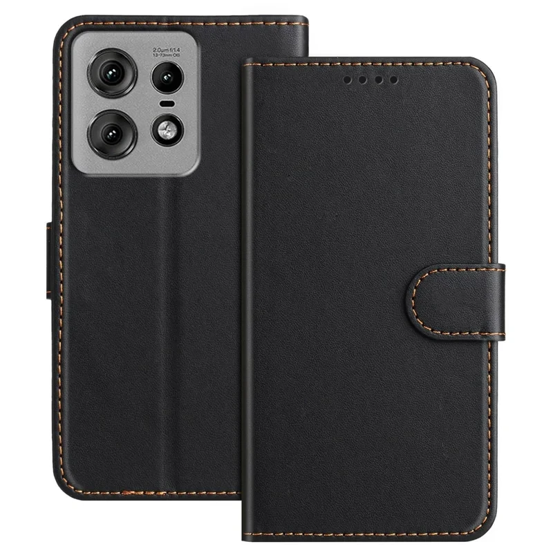For Motorola Edge 50 Pro 5G Leather Case Wallet Stand Solid Color Anti Drop Phone Cover - Black-Cellmalls