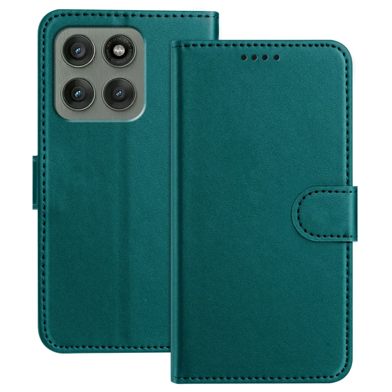 For Motorola Edge 60 Pro 5G Leather Case Wallet Stand Solid Color Anti Drop Phone Cover - Black-Cellmalls