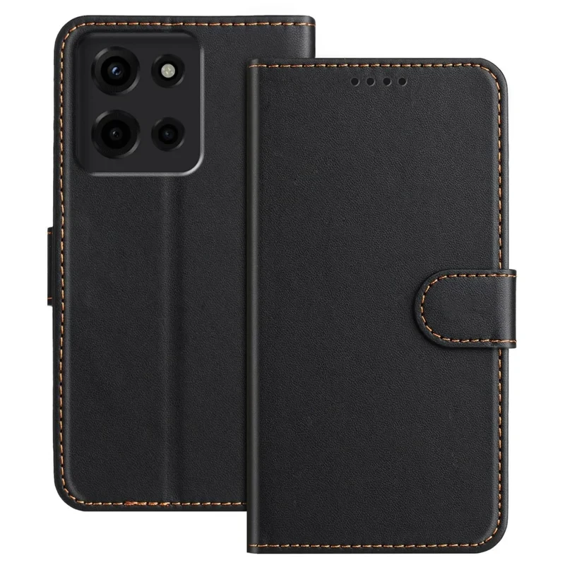 For Motorola Moto G Stylus 5G (2025) Leather Case Wallet Stand Solid Color Anti Drop Phone Cover - Black-Cellmalls