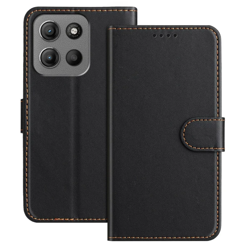 For Motorola Moto G15 Power 4G / Motorola Moto G15 4G Leather Case Wallet Stand Solid Color Anti Drop Phone Cover - Black-Cellmalls