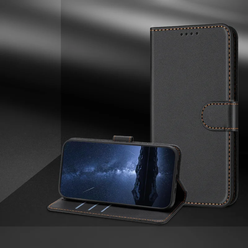 For Motorola Edge 60 Pro 5G Leather Case Wallet Stand Solid Color Anti Drop Phone Cover - Black-Cellmalls