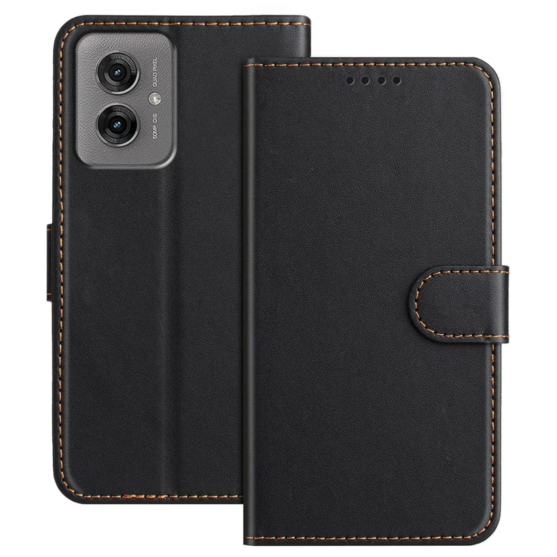 For Motorola Moto G55 5G Leather Case Wallet Stand Solid Color Anti Drop Phone Cover - Black-Cellmalls