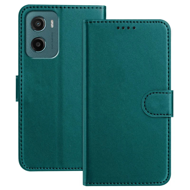 For Motorola Moto E15 4G / Motorola Moto G05 4G Leather Case Wallet Stand Solid Color Anti Drop Phone Cover - Black-Cellmalls