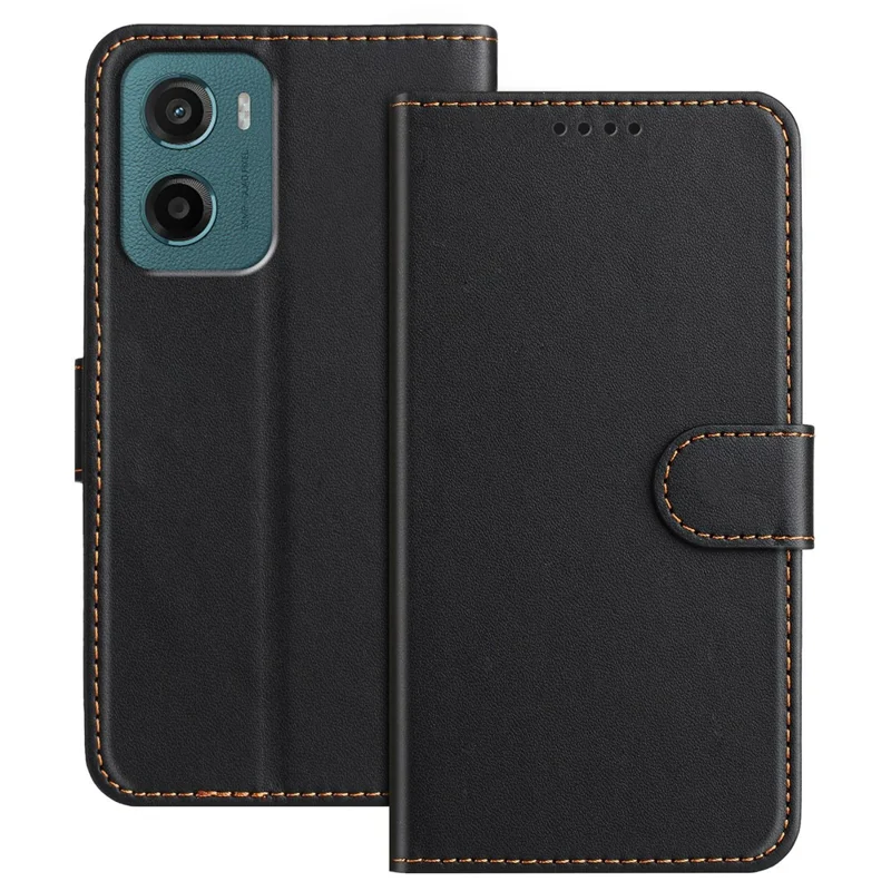 For Motorola Moto E15 4G / Motorola Moto G05 4G Leather Case Wallet Stand Solid Color Anti Drop Phone Cover - Black-Cellmalls