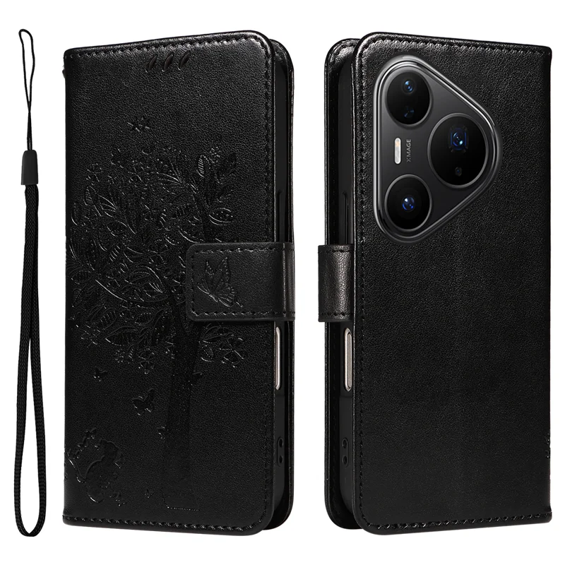 For Huawei Pura 80 Pro+ / Huawei Pura 80 Pro Phone Case with Stand Cat Tree Pattern Leather Wallet Mobile Cover - Grey-Cellmalls