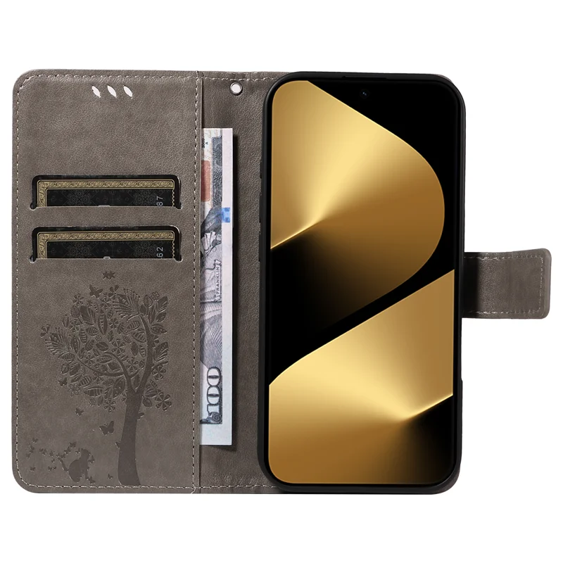 For Huawei Pura 80 Ultra Phone Case with Stand Cat Tree Pattern Leather Wallet Mobile Cover - Grey-Cellmalls