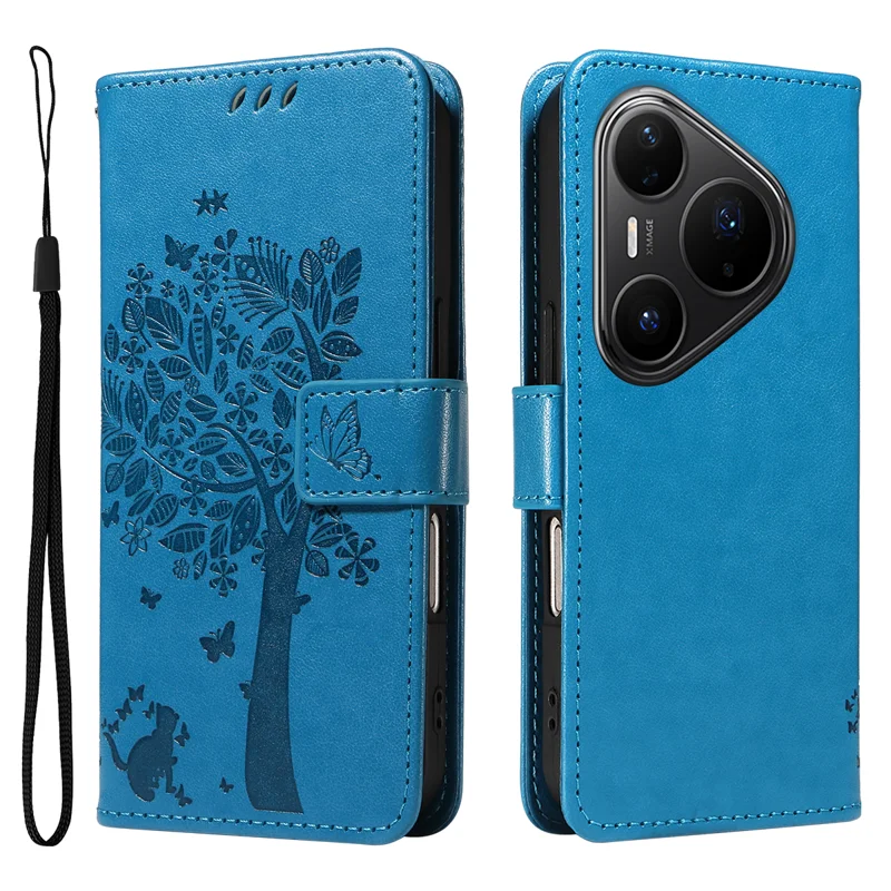 For Huawei Pura 80 Pro+ / Huawei Pura 80 Pro Phone Case with Stand Cat Tree Pattern Leather Wallet Mobile Cover - Grey-Cellmalls