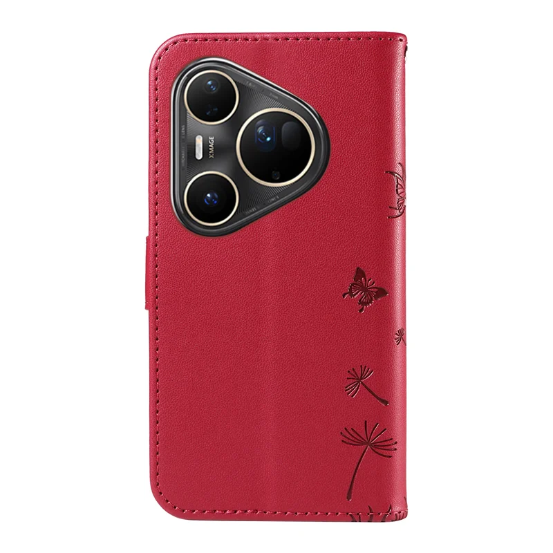 For Huawei Pura 80 Ultra Leather Wallet Case with Strap Dandelion Imprint Phone Stand Cover - Red-Cellmalls