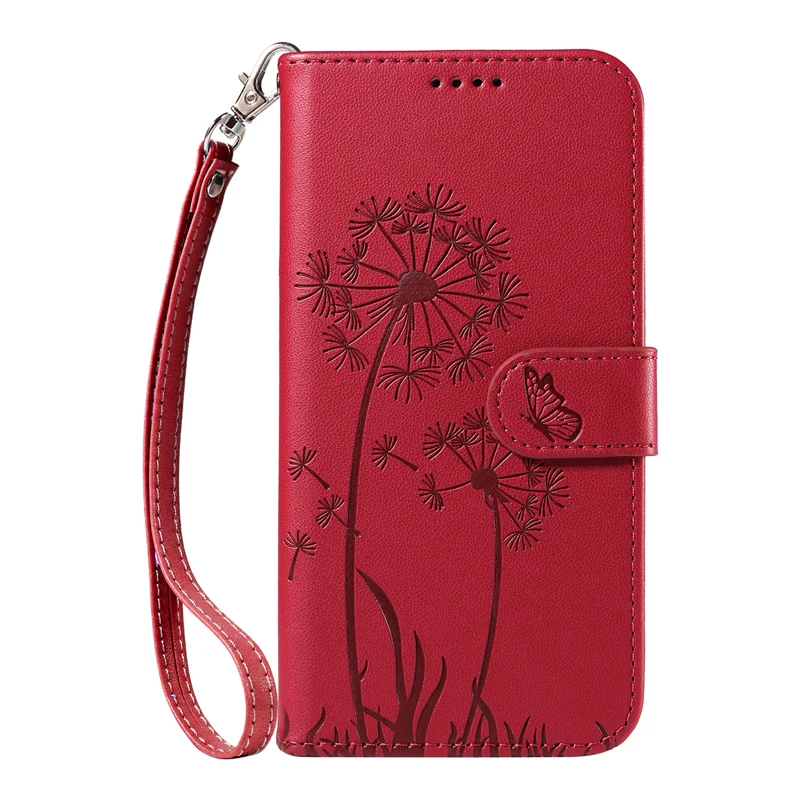 For Huawei Pura 80 Ultra Leather Wallet Case with Strap Dandelion Imprint Phone Stand Cover - Red-Cellmalls