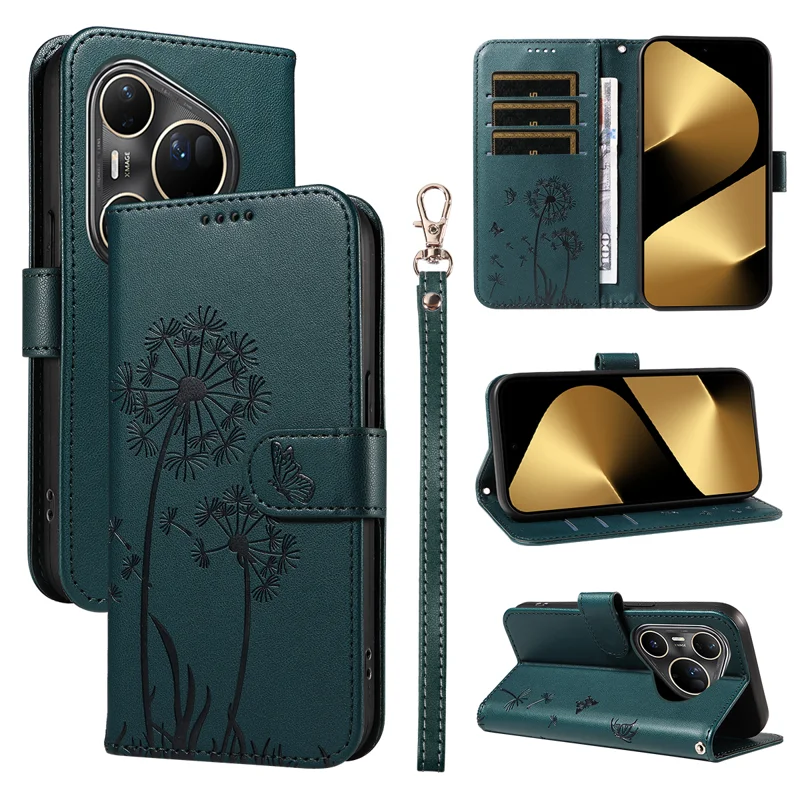 For Huawei Pura 80 Ultra Leather Wallet Case with Strap Dandelion Imprint Phone Stand Cover - Red-Cellmalls