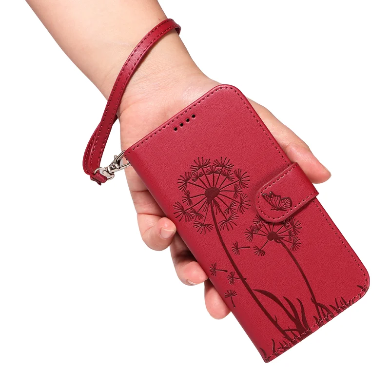 For Huawei Pura 80 Ultra Leather Wallet Case with Strap Dandelion Imprint Phone Stand Cover - Red-Cellmalls