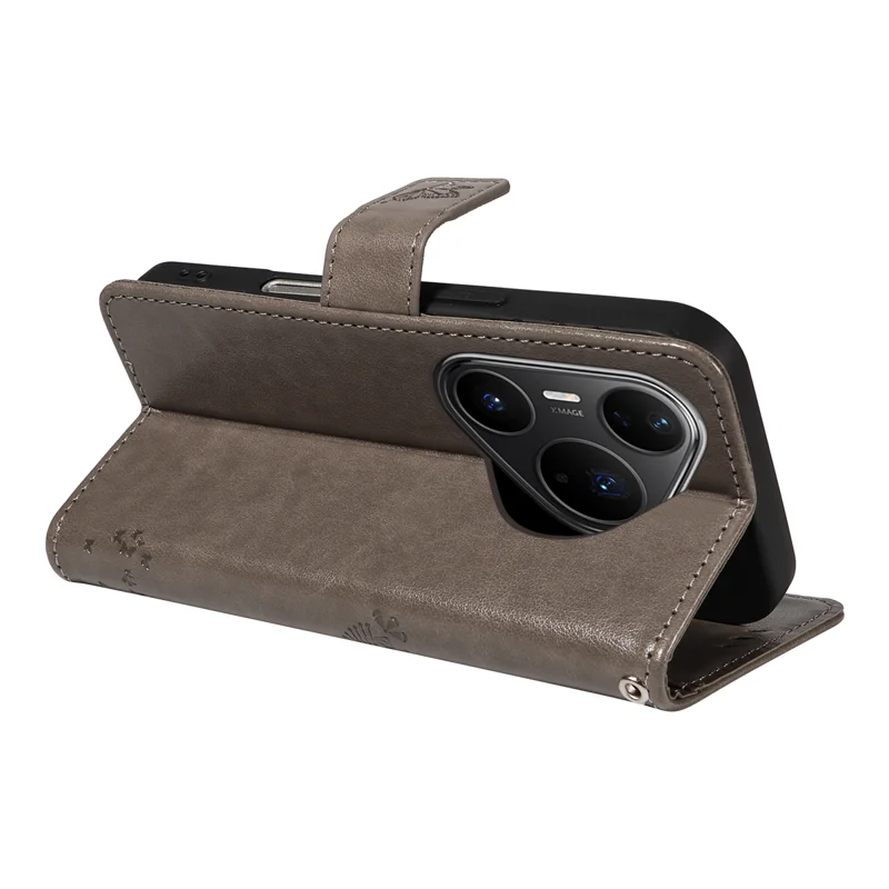 For Huawei Pura 80 Pro+ / Huawei Pura 80 Pro Phone Case with Stand Cat Tree Pattern Leather Wallet Mobile Cover - Grey-Cellmalls