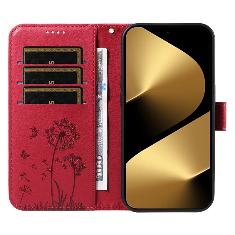 For Huawei Pura 80 Ultra Leather Wallet Case with Strap Dandelion Imprint Phone Stand Cover - Red-Cellmalls