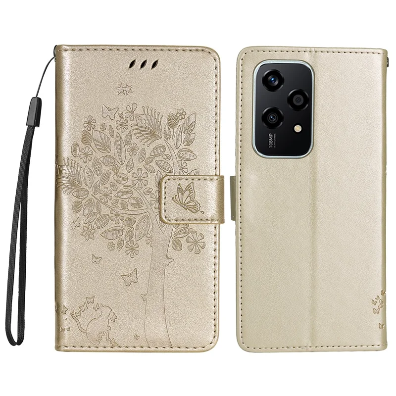 For Honor 200 Lite Phone Case with Stand Cat Tree Pattern Leather Wallet Mobile Cover - Black-Cellmalls