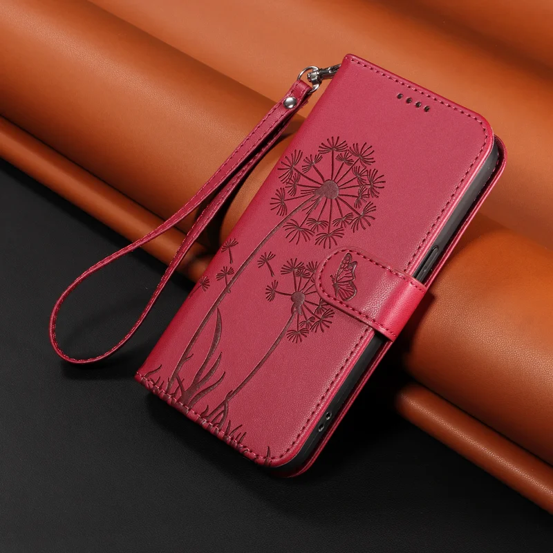 For Huawei Pura 80 Ultra Leather Wallet Case with Strap Dandelion Imprint Phone Stand Cover - Red-Cellmalls