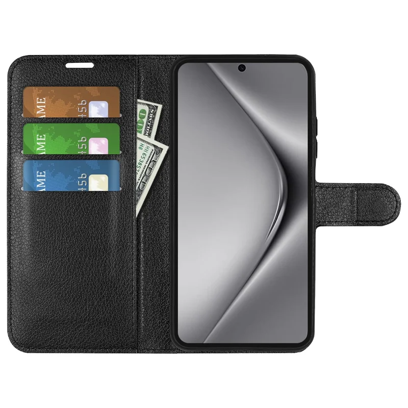 For Huawei Pura 70 Ultra Case Litchi Texture Leather Folio Flip Wallet Phone Cover - Black-Cellmalls