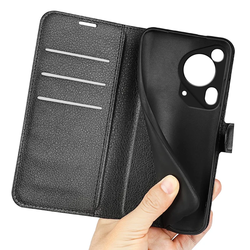For Huawei Pura 70 Ultra Case Litchi Texture Leather Folio Flip Wallet Phone Cover - Black-Cellmalls