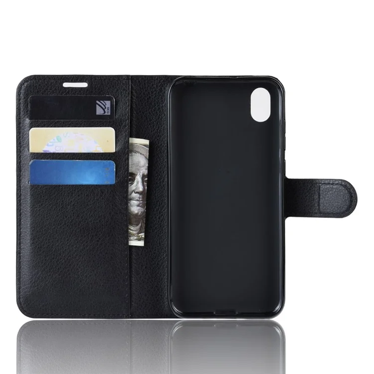 Litchi Skin PU Leather Magnetic Wallet Stand Case for Huawei Y5 (2019) / 8S - Black-Cellmalls