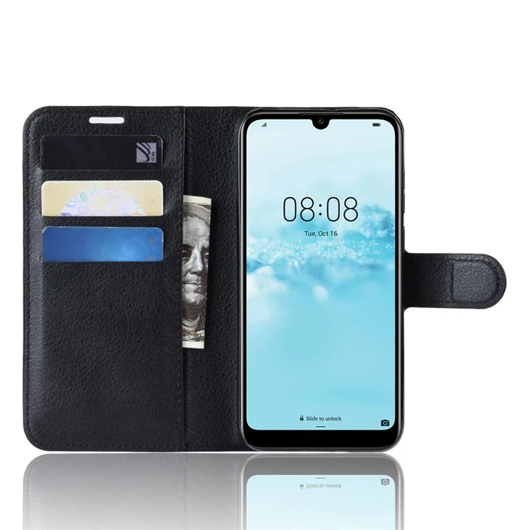 Litchi Skin PU Leather Magnetic Wallet Stand Case for Huawei Y5 (2019) / 8S - Black-Cellmalls