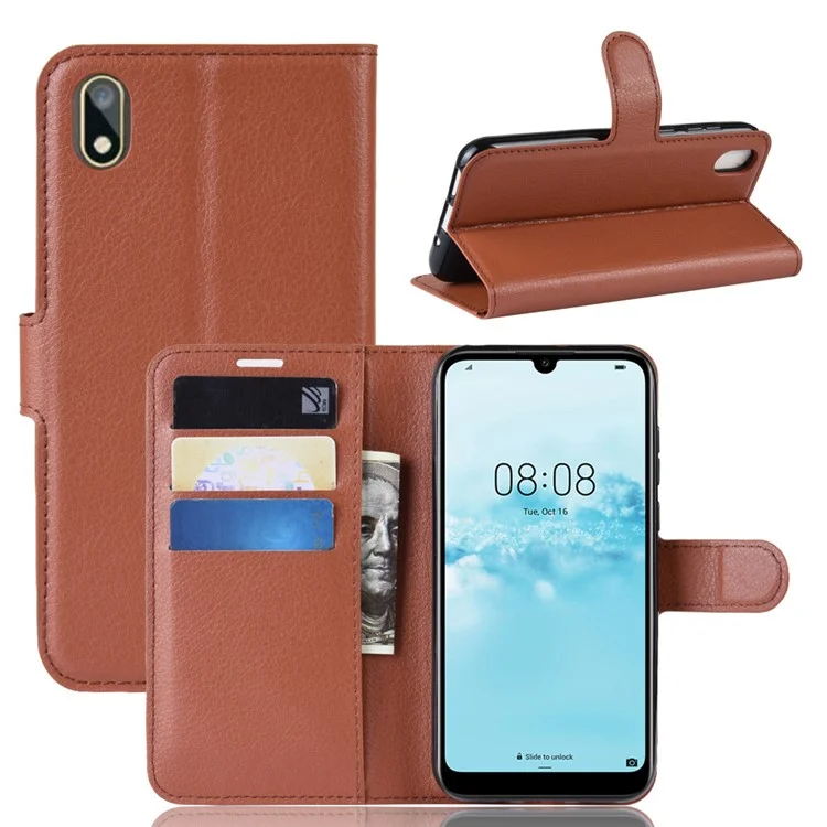 Litchi Skin PU Leather Magnetic Wallet Stand Case for Huawei Y5 (2019) / 8S - Black-Cellmalls