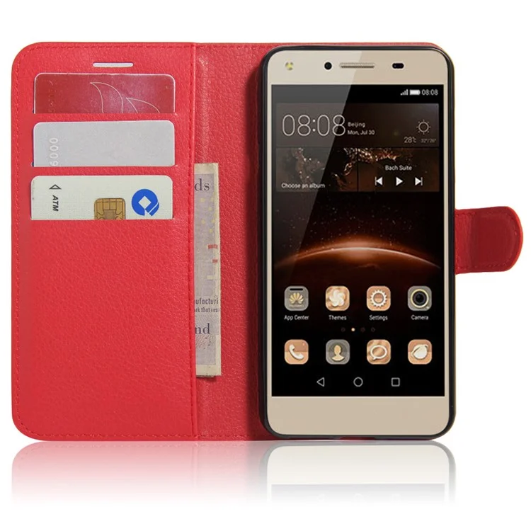 Lychee Skin Wallet Leather Phone Case for Huawei Y5II / Y5II - Red-Cellmalls