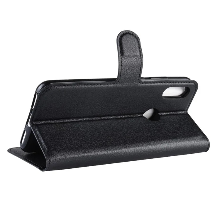 Litchi Texture Wallet Stand Leather Protector Cover for Huawei Y6 (2019, with Fingerprint Sensor) / Y6 Prime (2019) - Black-Cellmalls