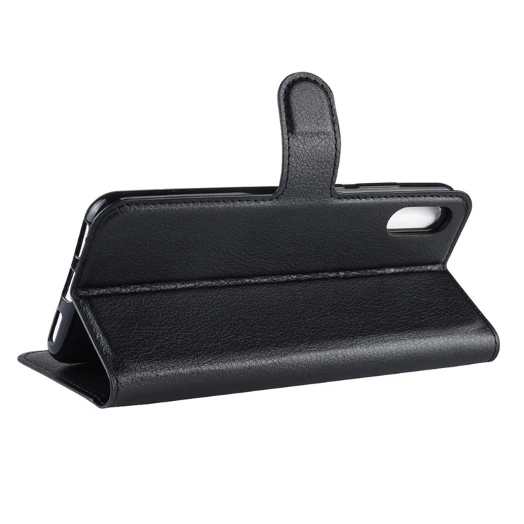 Litchi Texture Wallet Stand Leather Mobile Casing for Huawei Y6 Pro (2019) - Black-Cellmalls