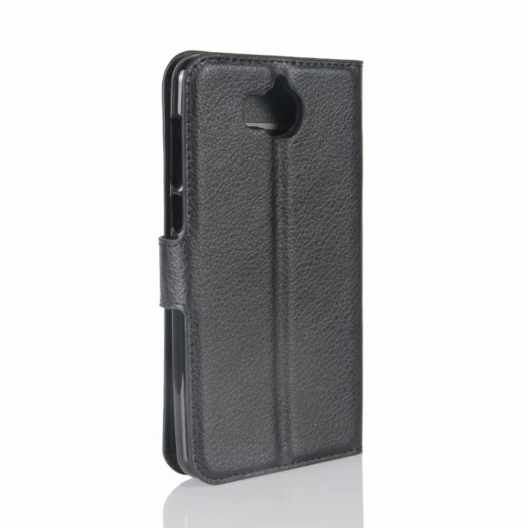 For Huawei Y5 (2017) / Y6 (2017) Litchi Texture PU Leather Card Slots Stand Phone Casing - Black-Cellmalls