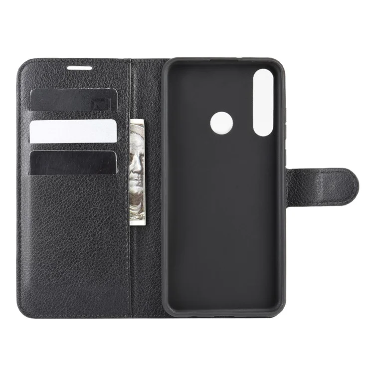 Litchi Skin with Wallet Leather Stand Phone Case for Huawei Y6p - Black-Cellmalls