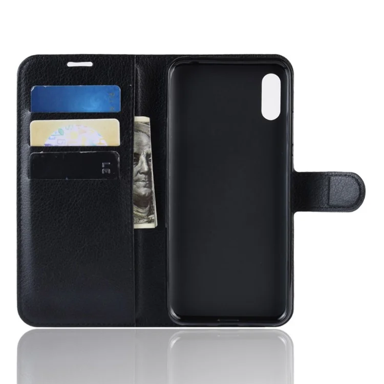 Litchi Texture Wallet Stand Leather Mobile Casing for Huawei Y6 Pro (2019) - Black-Cellmalls