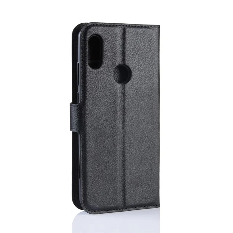 Litchi Texture Wallet Stand Leather Protector Cover for Huawei Y6 (2019, with Fingerprint Sensor) / Y6 Prime (2019) - Black-Cellmalls