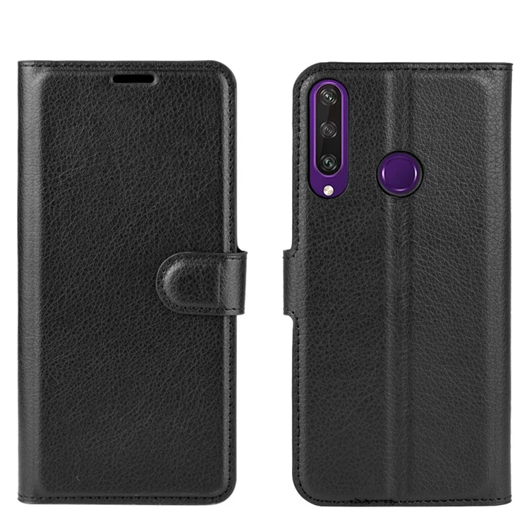 Litchi Skin with Wallet Leather Stand Phone Case for Huawei Y6p - Black-Cellmalls