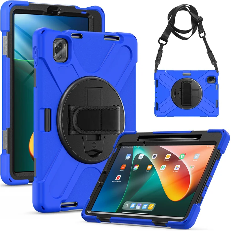 For Xiaomi Pad 5 Case Hand Strap Kickstand PC+Silicone Tablet Cover with Shoulder Strap - Blue-Cellmalls