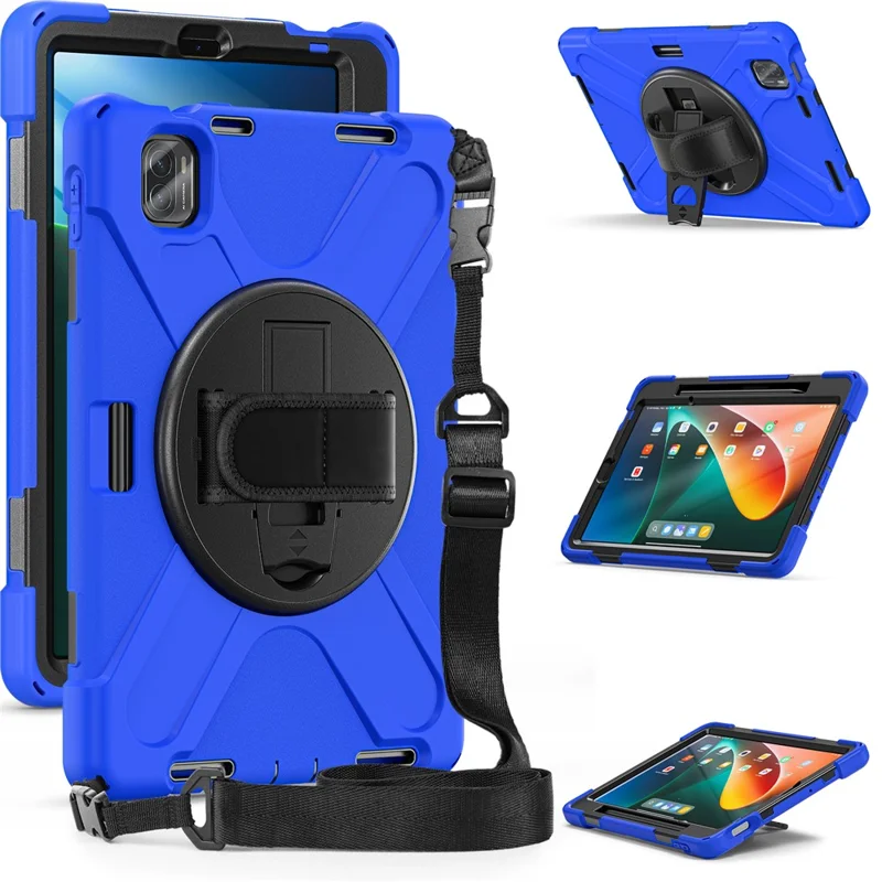 For Xiaomi Pad 5 Case Hand Strap Kickstand PC+Silicone Tablet Cover with Shoulder Strap - Blue-Cellmalls