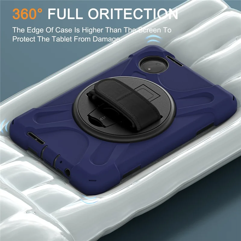 For Xiaomi Redmi Pad SE 4G 8.7 inch Kickstand Case TPU PC Silicone Tablet Cover with Shoulder Strap - Navy Blue-Cellmalls