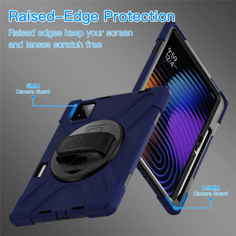 For Xiaomi Pad 7 Kickstand Case TPU PC Silicone Tablet Cover with Shoulder Strap - Navy Blue-Cellmalls